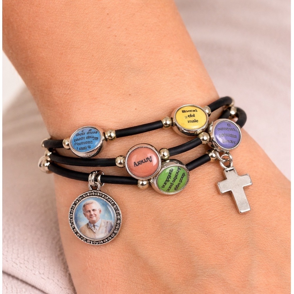 Italian Lords Prayer Wrap Bracelet Pope John Paul II Cross Dove Charms